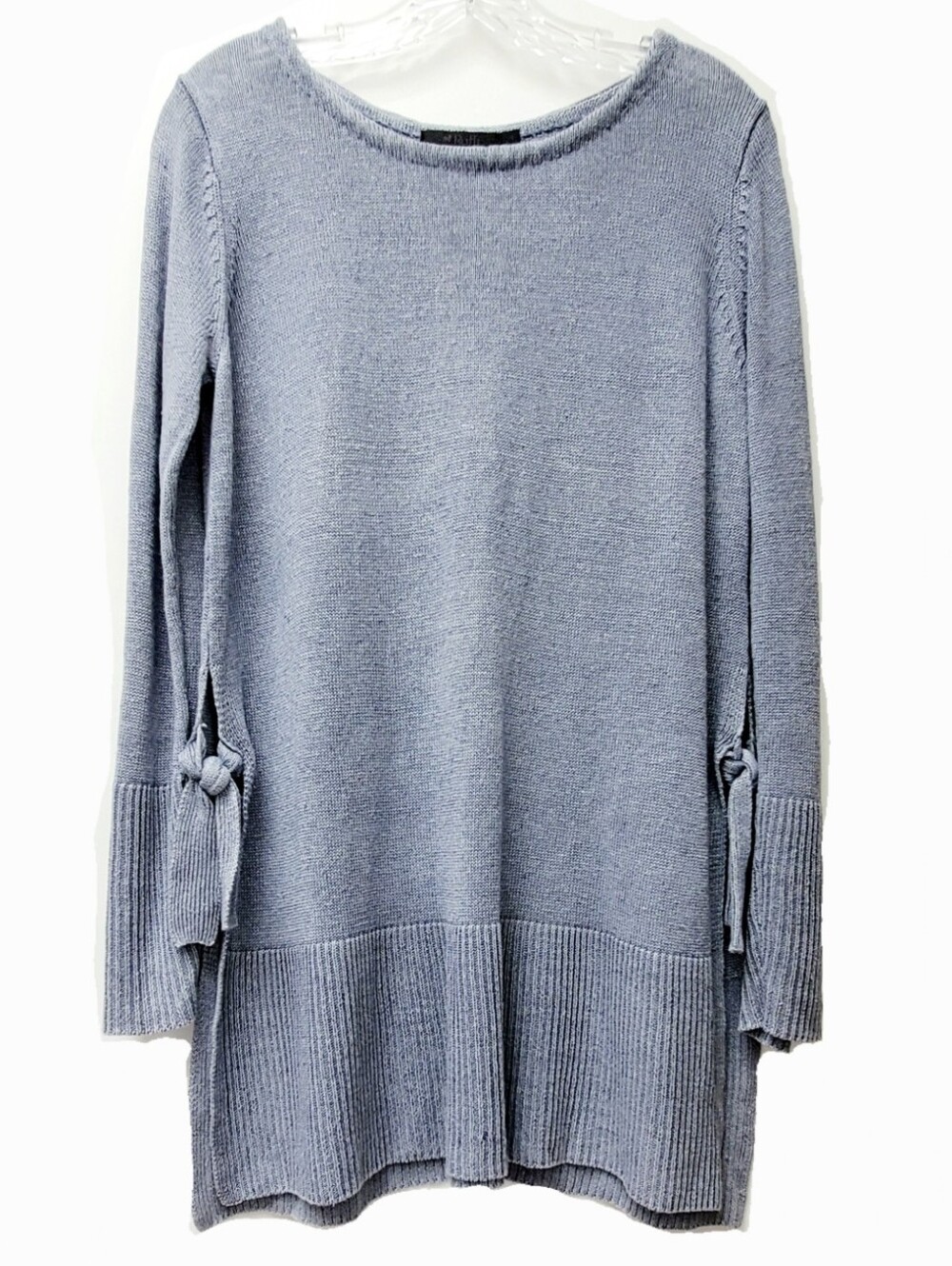 Raffi Blule 100% Linen Gray Sweater Tunic Side Ties Size Medium